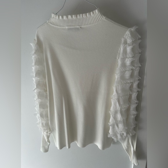 NWT White Sioni Fringe Trim Statement Sleeves Sweater Blouse - Picture 4 of 9